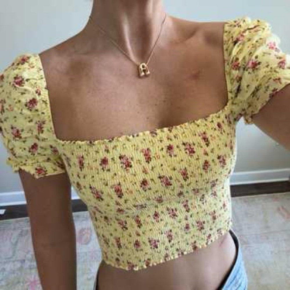 Reformation Scrunchie Yellow and Pink Floral Feminine Top